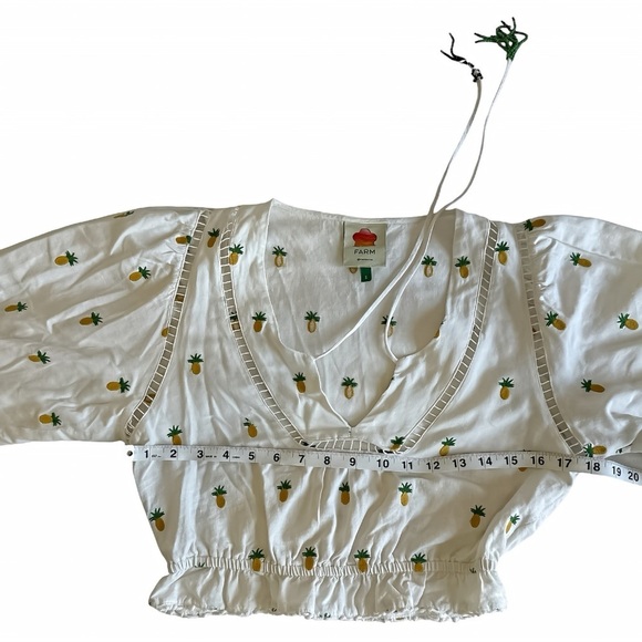 Farm Rio Crop Top Pineapple Embroidered Blouse – Beaded Linen Blend – Size Small - Picture 10 of 13